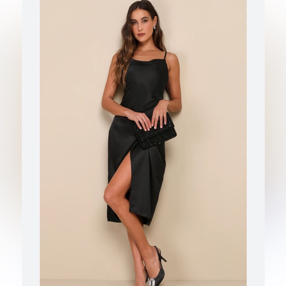 Lulu’s Elegant Black Satin Dress size XS NWT